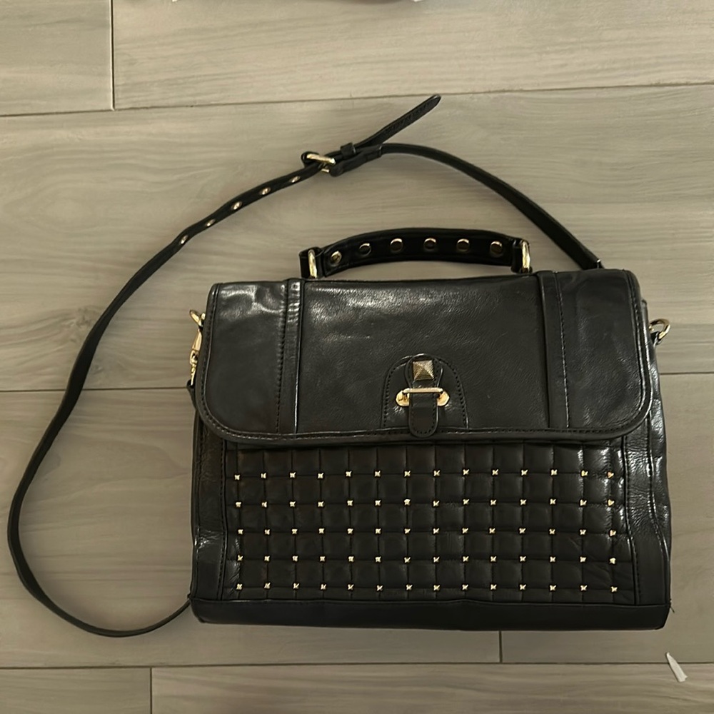 REBECCA MINKOFF | “Chance” Black Studded Leather Top-handle / Crossbody Handbag